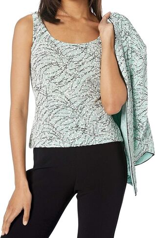 Alex Evenings Women's Mandarin Neck Twinset Tank Top and Jacket Petite Regular, Shell Pink in Saudi Arabia