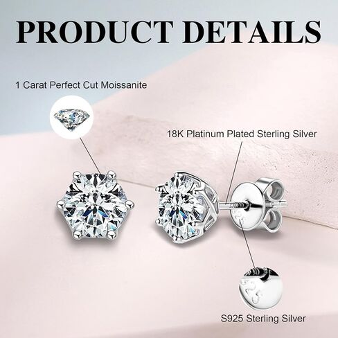 Moissanite Stud Earrings 925 Sterling Silver Women's Stud Earrings, 1-3ct DE Color Suitable for Sensitive Ears Hypoallergenic Christmas Gift in Saudi Arabia