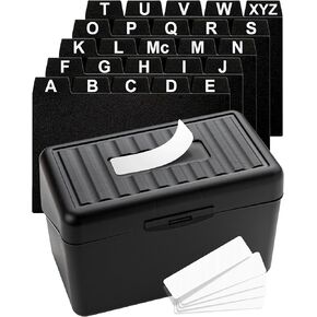 Index Card Holder Box 3x5 - Premium Business Card Organizer for Flash Cards, Notecards, Recipes - Recipe Box Case with Plastic Index Cards Dividers & Labels