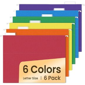 SUNEE Hanging File Folders, 6 Pack Letter Size Hanging File Folders with 1/5-Cut Tabs, Ideal for Home and Office Organization and Papers Classification,Assorted Colors