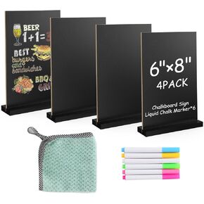 EHWINE Mini Chalkboard Easel Sign Set,4 Pack 6x8 Inch Wooden Boards with Acrylic Base and Liquid Chalk Markers, Reusable Double Sided Tabletop Display for Wedding, Restaurant, Party, Coffee Shop Decor