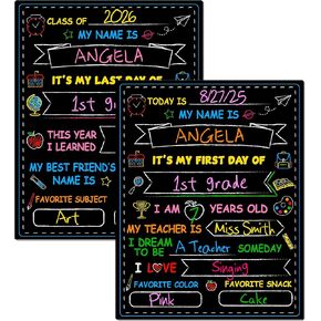 Melisheer First & Last Day of School Chalkboard, Personalized Paper Back to School Supplies, 14 X 11 in Erasable Double Sized First Day of School Board for Kids Son Daughter