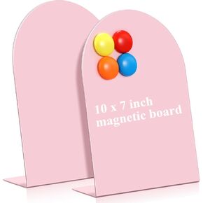 Shimeyao 2 Pcs Pink Magnetic Bulletin Board for Tabletops with 8 Magnets 10x7 Inch Memo Display Easel Stand for Home Office School Kitchen Table Supplies
