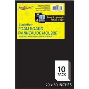 Premium Black Foam Board 20" x 30", Sturdy & Lightweight 3/16" Thick Board for Art, Work Presentations, & School Projects, Pack of 10