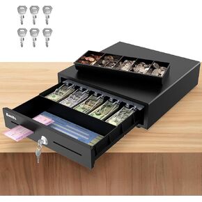 16" Heavy Duty Cash Drawer Auto Open – 5 Bill/5 Coin with Emergency Switch – RJ11/12 Compatible with Square, Clover, Epson Printers BK1616E