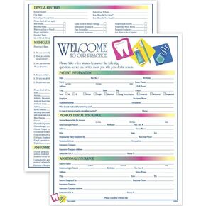 Two-Sided Dental Icon Design Registration & History Form, 3 Pads, 100 Forms Per Pad, English