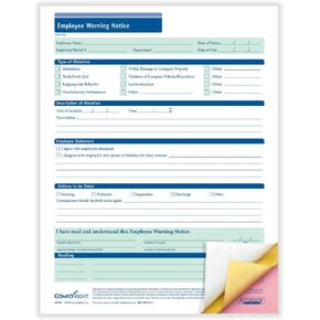 Consecutive Employee Warning Report 4-Part | 8-1/2" x 11" | Discipline Form | 50 Pack