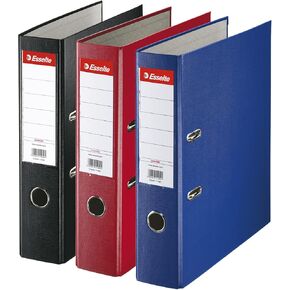 Esselte, Pack 3 A4 Lever Arch File, 550 Sheets Capacity, PP, Plastic Cover, Red, Blue and Black File Folders, 628327