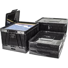 Storex Collapsible Crate with Lid, 9-1/2 Gallon, Black