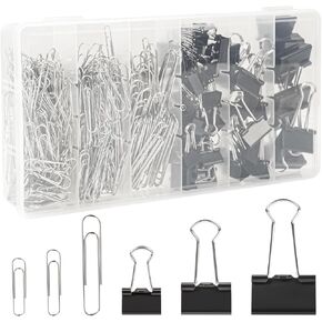 500PCS Paper Clips and Binder Clips Assorted Sizes,Silver Paper Clips & Black Binder Clips for Home, School, Office Supplies