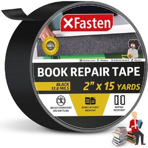 XFasten Book Binding Repair Tape, Black, 2-Inch by 15-Yard, Cloth Library Book Hinging Repair Tape, Acid Free and Archival Safe