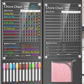Acrylic Magnetic Chore Chart for Kids,Chores Chart for Fridge Refrigerator,Dry Erase Behavior Chore Chart for Multiple Kids,Reward Chart for Multiple Kids Teens Adults Family,8"x12" (White-1 Pack)