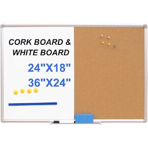 DEVELOP Grey Felt Bulletin & Magnetic Dry Erase Combo Board, 24 x 18 Inch, Wall Mounted Whiteboard/Grey Felt Bulletin Combination Board with Marker Tray, Pins, Eraser, Markers & Magnets
