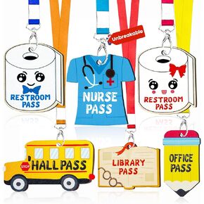 Classroom Hall Passes for Teacher, 6 Pcs Durable Bathroom Pass Lanyards for Students Management, School Supplies for Restroom Library Office and Nurse
