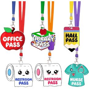 12Sets Hall Pass Lanyards for Champrooms Day First of School Wooden Wooden Bathrame Presher Brandmer Office Passes Passions Progarize Supplies Gift