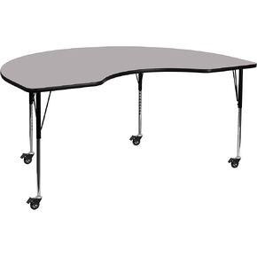 Flash Furniture Mobile Kidney Thermal Laminate Activity Table with Standard Height Adjustable Legs, 48"W x 72"L, Gray