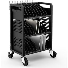 30-Unit Mobile Charging Cart-Open Charging Station Rack for 14-inch Chromebooks and Tablets-Tablet Organizer Station with Cable Management and Charger Organization(Black)