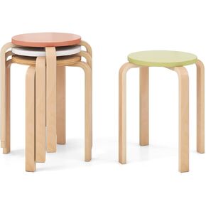 Giantex Bentwood Stackable Stools Set of 4, 18" Round Stacking Backless Nesting Stools, School Chairs, Flexible Seating for Classroom Elementary, Students, Adults, Kitchen, Dining Room