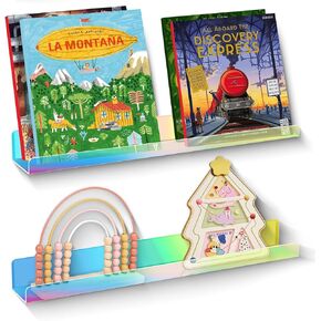 2 Pack Magnetic Book Shelf - Acrylic Reusable Display Panel for Whiteboards, Classrooms & Home, Adhesive-Free Storage with 11lb Capacity (White)