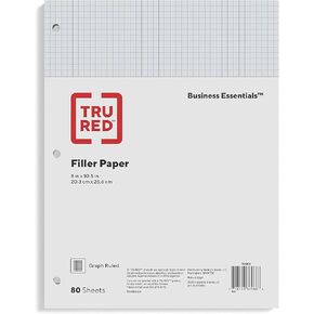 Staples TRU RED Graph Ruled Filler Paper, 8" x 10.5", White, 80 Sheets/Pack (TR25634)