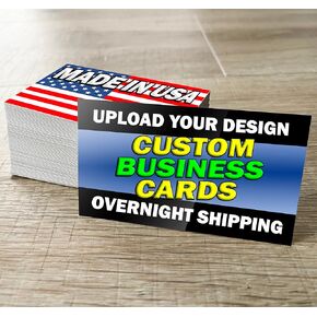 Premium Custom Business Cards - 100% MADE IN USA - Single/Double Sided - Full Color Printing - Premium 16pt Card Stock - Upload Your Own Design - 70 to 2000 cards - GLOSSY protective coating