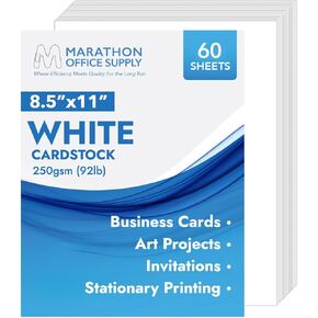 MOS White Cardstock Paper - 8.5" x 11" Heavy Card Stock (60 Sheets) - For Crafting, Resume Paper, Business Cards, Invitations, Menus & Certificates - Smooth Finish, Printer-Friendly