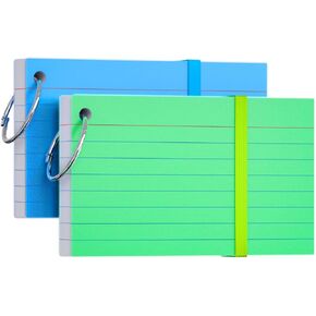 Index Cards 3x5, Flash Cards with Ring, 200 PCS, Ruled Note Cards, Flash Cards for Studying, 4 Packs of 50 sheets, 3x5 Note Cards for Office, Home, School