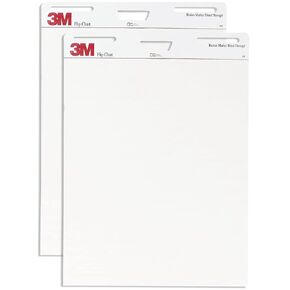 3M™ Bleed-Resistant Flip Charts, 25" x 30", White, 40 Sheets Per Pad, Pack Of 2 Pads