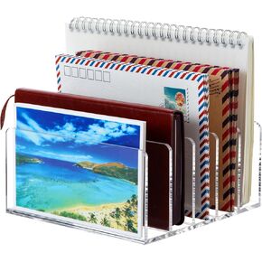 Mail Organizer Countertop, Stylish Acrylic 5 Compartments Mail Holder, Small Desk File Storage Holders for Letter, Bill, Mail Sorter, Desktop Letter Folder Holders for Office, Home, School