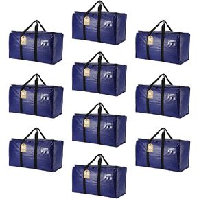 Cryster 10-Pack Blue Moving Bags with Strong Zippers,Heavy Duty Storage Totes With Comfortable Handles,Large Storage Totes for Student Supplies