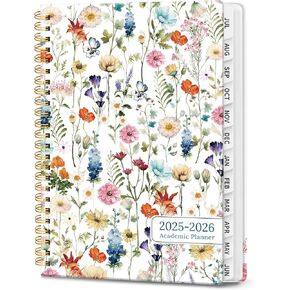 Planner 2025-2026, Academic Year Monthly and Weekly Calendar Planner, Jul 2025 - Jun 2026, Hardcover Teacher Student Planning Agenda book with Tabs, Perfect for School Office Supplies , 6.3" x 8.5" - Wildflower
