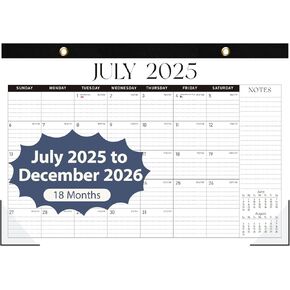 Desk Calendar 2025-2026, 18 Months (July 2025 to December 2026) - Large Size 17" x 12" Desktop/Wall Monthly Calendar with To Do List, Personal Desk Calendar Planner for Home, School, Office - Black