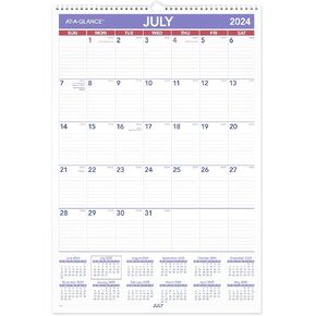 AT-A-GLANCE Wall Calendar 2025-2026 Academic, Monthly, 15-1/2" x 22-3/4", Large, Ruled Daily Blocks (AY328)