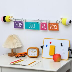 Pencil Adjustable Flip Calendar Holder Set Magnetic Anchor Chart Holder 16-28 in Plush Pencil Chart Rod Date Cards Flip Calendar for Classroom Whiteboard Home Back to School Decoration
