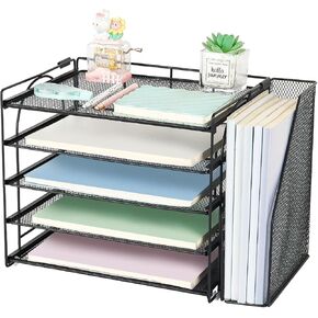 AUPSEN Gold Desk Accessories Organizer,5-Tier Letter Tray Paper Organizer with Adjustable File Holder, Desktop Office Desk Accessories for Office Supplies