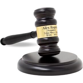 Wooden Gavel and Sound Block Set with Custom Personalized Band - Laser Engraved Gift Set for Judge, Chairman, Auctioneer, President of Clubs and Organizations - Beautiful Office or Home Desk Decor