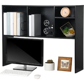 Dorm Desk Hutch Desktop Bookshelf with 5 Shelves 3-Tier Wood Countertop Desk Shelf Top Only Organizer for College Dorm Office Home, 37 x 9.5 x 28.7 Inch(White)