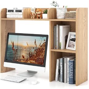 Tangkula Desktop Reshelff ، قفص تخزين كونترتوب مع 5 أرفف لمكتب الكمبيوتر ، حامل المكتب المكون من 3 مستويات ، منظم تخزين سطح المكتب الخشبي متعدد الأغراض لمكتب نومب.