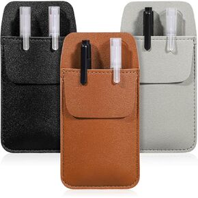 3 Pcs Pocket Protector, Heavy PU Leather Pen Pouch Holder Organizer for Shirts, Lab Coats, Pants - Multi-Purpose Pen Pocket Holds Pens, Pointers, Pencils, and Notes (Black, Gray, Brown)