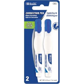 BAZIC Correction Pen, Precise Metal Tip Applicator, Fine Point Corrections Fluid, White Out Wipe Out Liquid (2/Pack), 1-Pack