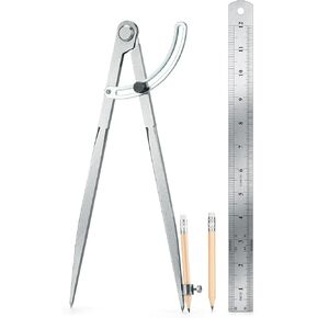 WORKLION Woodworking Compass Geometry Tool - Professional Locking Drafting Compass with Pencil Holder - 12 Inch Metal Geometry Compass for Drawing Circles and Geometry.