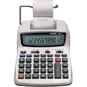 Victor Printing Calculator, 1208-2 Compact and Reliable Adding Machine with 12 Digit LCD Display, Battery or AC Powered, Includes Adapter,White