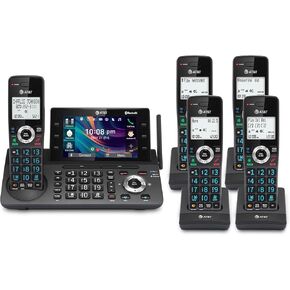 AT&T 4-Handset DECT 6.0 Cordless Home and Business Phone with Answering Machine, 5" Color Display, One-Touch Shortcut, Conference, Intercom, Smart Call Blocker, Bluetooth Connect to Cell: DLP73490