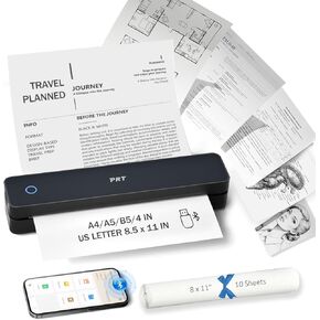 PRT Inkless Portable Printer for Travel, Wireless Thermal Printer Support 8.5 x 11 Inch US Letter A4 B5, Bluetooth Mobile Printers with iOS, Android, Laptop for Home Use, Car, Office, School, Black