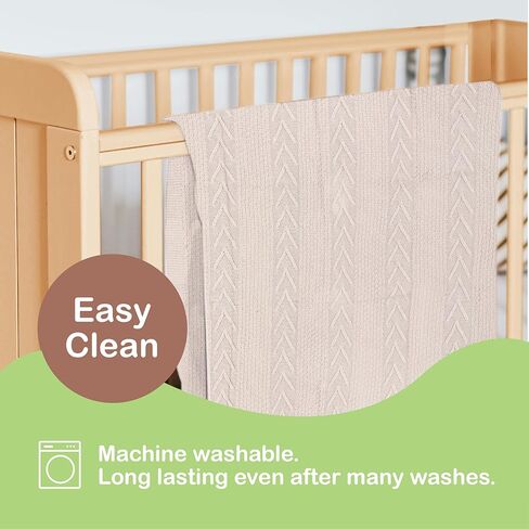 Ultra-Soft Organic Cotton Knit Baby Blanket - Ideal Swaddle Blanket for Soothing Newborns, Breathable & Gentle, Perfect for Boys & Girls, 31.5 x 43.3 inches (Beige) in Kuwait