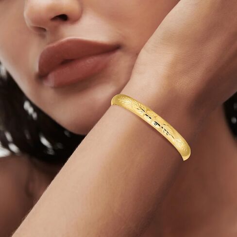 Diamond2Deal 14k Yellow Gold 516 Oversize Florentine Engraved Hinged Bangle Bracelet For Women in Saudi Arabia