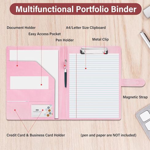 Professional Padfolio, Multi Function Faux Leather Portfolio Binder with Clipboard - Interview Resume Folder, Legal Document, Business Card Holder, for Office, Conference, Interviews (Black) in Saudi Arabia