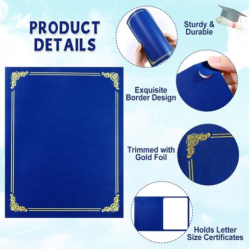 GISGFIM 160PCS شهادات شهادات الدبلوم يغطي شهادات جائزة حدود الذهب أحادية الوجه أغطية الجائزة لحجم الخطاب 8.5x11 شهادات أوراق وثيقة منظم تخزين (Royal Blue) in Saudi Arabia