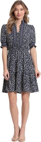 London Times Women's Dress Easy Feminine Versatile Smocked Waist Ruffle Neckline in Saudi Arabia
