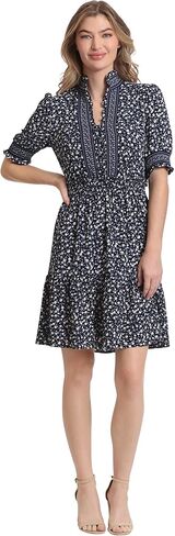 London Times Women's Dress Easy Feminine Versatile Smocked Waist Ruffle Neckline in Saudi Arabia